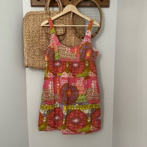Trina Turk 100% cotton mini dress made in the
USA Colorful Sleeveless dress